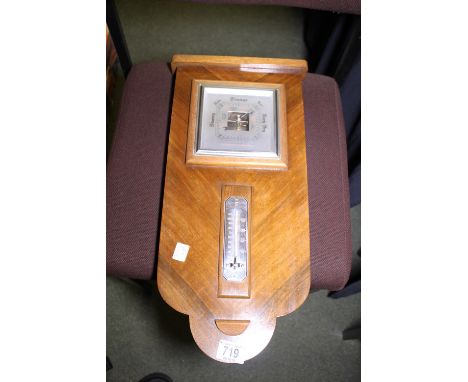 Wood cased wall hanging aneroid barometer thermometer 