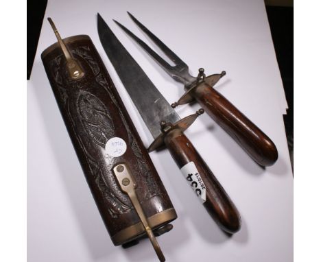 Indian carving knife and fork in unusual carved case