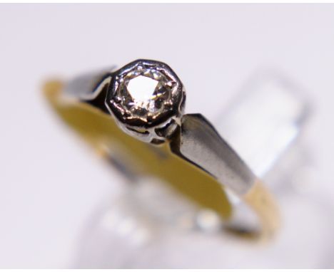 18ct and platinum antique diamond solitaire ring approximately 0.25ct, size L/M