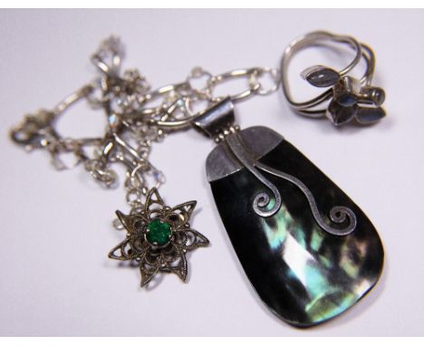 Silver jewellery including pendants, ring and a bracelet