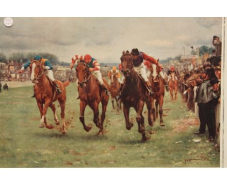 Vintage framed print of 1909 Derby with Minoru at winning post