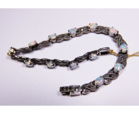 Silver marcasite opal bracelet 