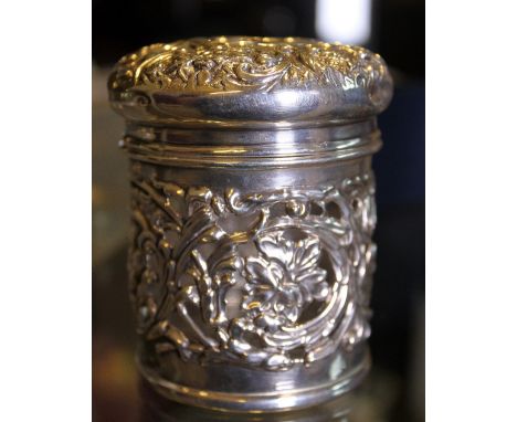 Silver encased glass trinket pot, Birmingham 1900, 8 x 5.5cm