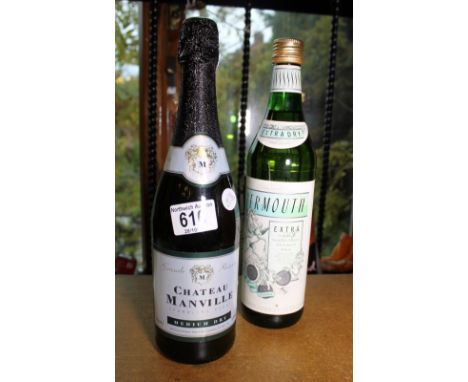 Chateau Manville sparkling wine and bottle of Italian Extra Dry Vermouth