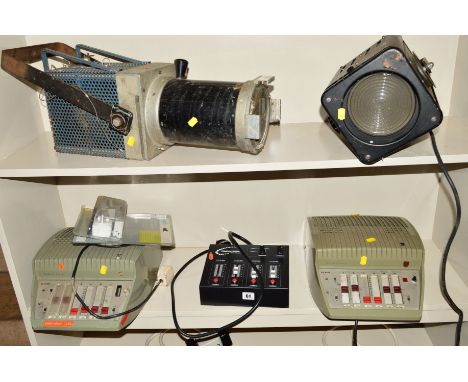 A TRANSCENSION SHOW CONTROL LIGHTING CONTROLLER, a Philips EL6425 vintage 4 channel mic mixer, a Philips EL6415 vintage 4 cha