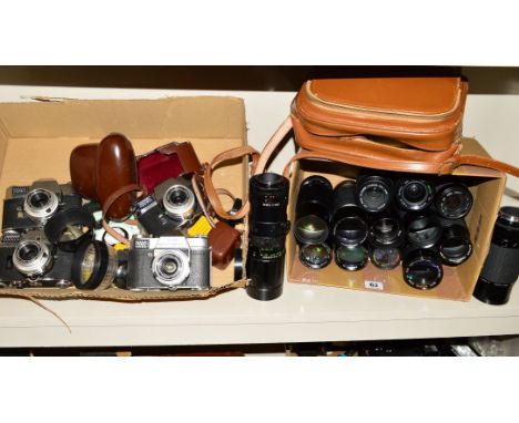 A TRAY OF KODAK RETINA REFLEX CAMERAS, and a box of fourteen lenses, there are two MK3, a MK4 and a S in the retinas and the 