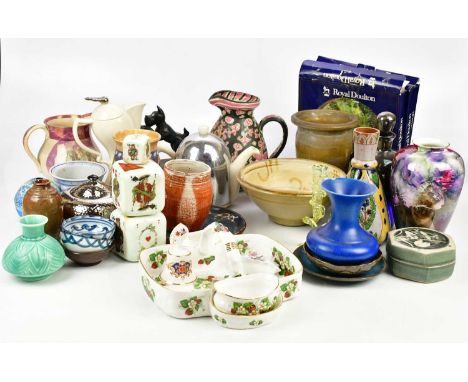 A collection of decorative ceramics including a Carlo Manzini vase, studio pottery, Sunderland lustre jug, Charlotte Rhead va