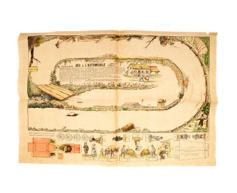 Spielplan für das Automobilspiel ”Jeu de l`automobile”, Pellerin &amp; Cie imp.-édit., ohne Automobile, Alterungsspuren, 1 Ri