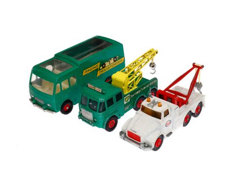 2 Matchbox Kran-LKWs und 1 Autoransporter, King Size, K-2 Scammell ”Esso”, ”Foden Break down Tractor” ”BP” und ”Racing Car Tr