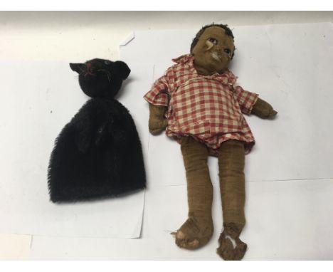 A vintage Norah Wellings doll a/f and a vintage Blake cat hand puppet.