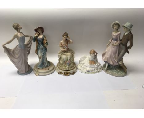 A group of five figures to include Lladro, NAO, Royal Worcester and two others.