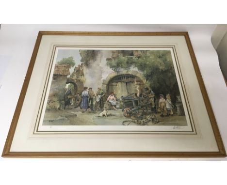 A large, limited edition, pencil signed print by Sturgeon, depicting a lively town scene.Approx 75x94cm