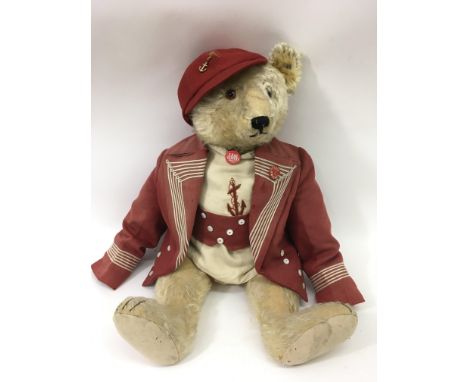 A rare, circa 1920, Edwardian Steiff 'Benjamin Bear' in original dress. Straw filled, blonde fur with brown glass eyes, joint