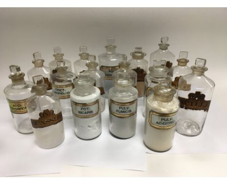 A collection of approx 17 vintage chemist dispensing bottles.