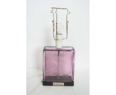 An Orrefors table lamp of rectangular section with a floral design, the lamp 23cm high