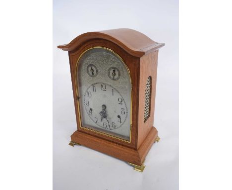 20th century German mantel clock, silvered dial with Arabic numerals, strike silent feature and a subsidiary slow/fast dial t