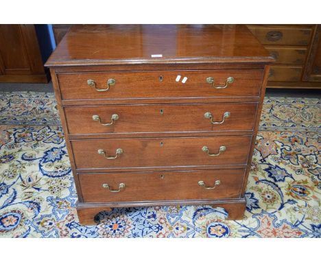 19th century mahogany chest with four graduated drawers fitted with brass swan neck handles raised on bracket feet, 84cm wide