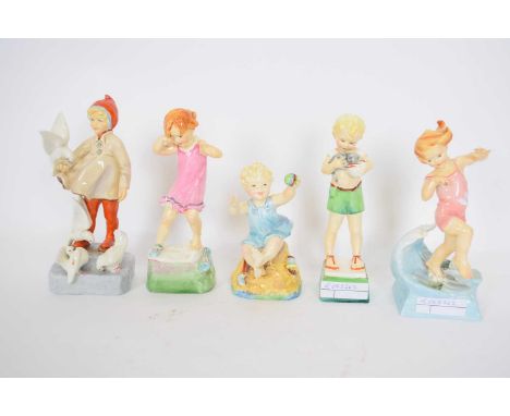 Group of Royal Worcester figures including two Dorothy Doughty figures 'Months of the Year' and three Doughty figures of chil