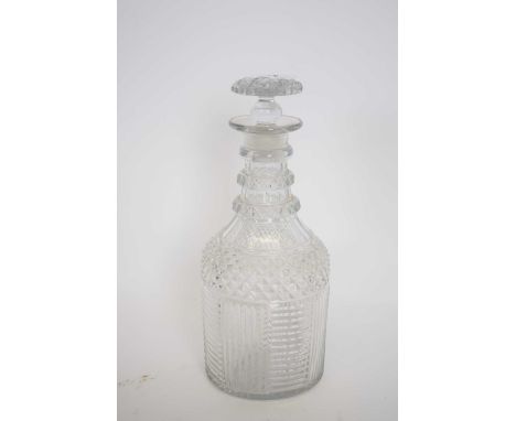 Regency three-ring cut glass decanter, 26cm high