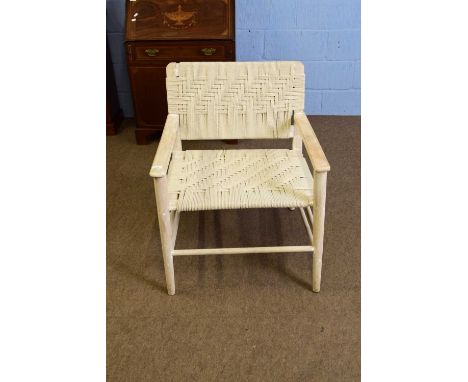 20th century light wood framed armchair with cord seat and back, 68cm wide