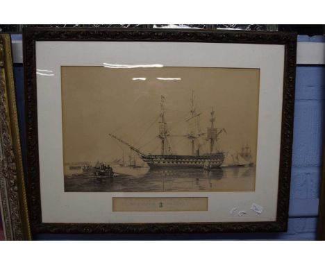 Early 19th century School, HMS Agamemnon 91 guns', hand tinted lithograph, f/g, 83cm wide