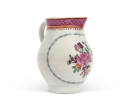 Lowestoft Porcelain Sparrowbeak Jug c.1780 decorated with a polychrome design of flowers in Worcester style.Small chip to rea
