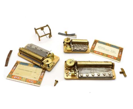 Three Swiss Reuge musical box movements, a Reuge musical box movement, CH 3/72 37214 plays Gavotte, Minuet ‘Don Juan & The Ma