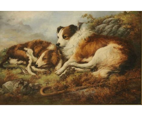 John McQueen Moyes (Scottish, 1888-1948)Study of Rough Collies in a Highland landscapesigned 'J McQueen Moyes/1930' l.l., oil