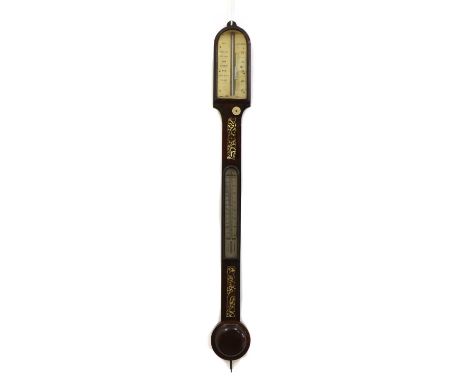 A Victorian rosewood cased stick barometer, the ivory register plates inscribed 'Tait Nottingham', the case with inlaid mothe