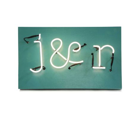 A neon sign, 20th Century, displaying 'j &amp; r', 75cm wide, 46cm highCondition report: in working order, the lights slightl