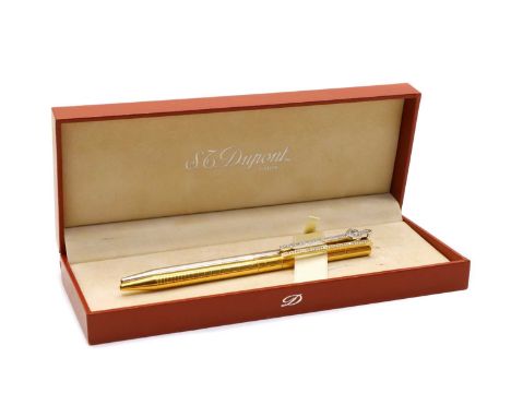 An S.T. Dupont of Paris ballpoint pen set, comprising a silvered finish pen with the stone set clip in form of an arrow throu