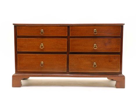 An Edwardian mahogany apprentice chest, of six drawers raised on bracket feet, 50cm wide, 23cm deep, 28.5cm highCondition rep