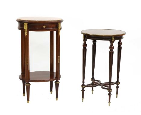 A French mahogany occasional table, stamped C. Mellier &amp; Co Margaret St, the circular gilt metal mounted top over taperin