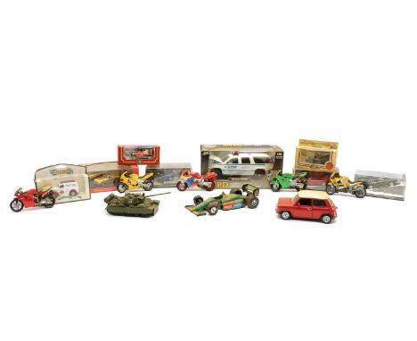 A quantity of model cars and motorbikes, comprising James Bond 007 cars, Lledo Days Gone, The Rupert Collection, Corgi Collec