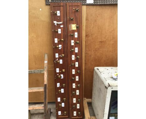 TWO VINTAGE COAT HOOK BOARDS WITH FOURTEEN BRASS HOOKS ON EACH 183CM X 23CM 