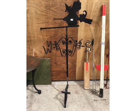 A LARGE WEATHER VANE WITH A WITCH ON A BROOMSTICK AND CAT DESIGN 160CM TALL X 90CM WIDE 