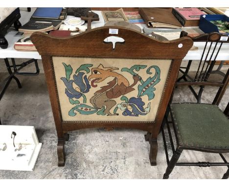 AN ARTS AND CRAFTS STYLE TAPESTRY FIRE SCREEN 