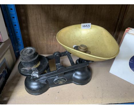 A SET OF VINTAGE 'THE SALTER STAFFORDSHIRE' SCALES WITH WEIGHTS 