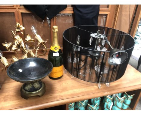 A CEILING LIGHT, GILT LIGHT, BOWL AND 'VEUVE CLIQUOT' CHAMPAGNE DISPLAY BOTTLE (EMPTY) (4) 