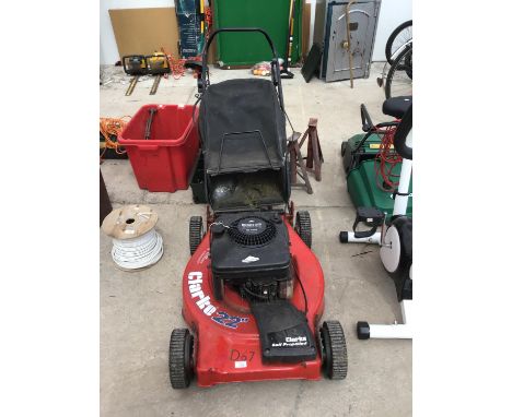 A CLARKE 22 INCH LAWN MOWER WITH A QUANTUM POWER BRIGGS AND STRATTON 5HP ENGINE 