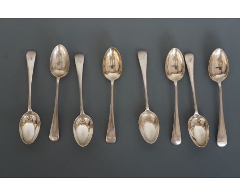 A set of eight George V silver Hanoverian pattern tea spoons, James Dixon &amp; Sons, Sheffield, 1913, 183 g