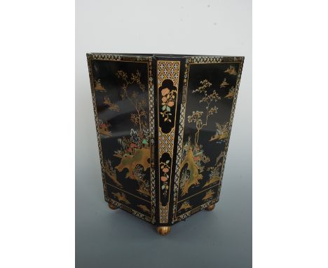 A vintage Worcester Ware black Japanned wastepaper basket