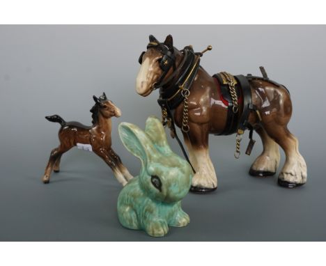 A Beswick Foal and Melba ware Shire horse and Rabbit