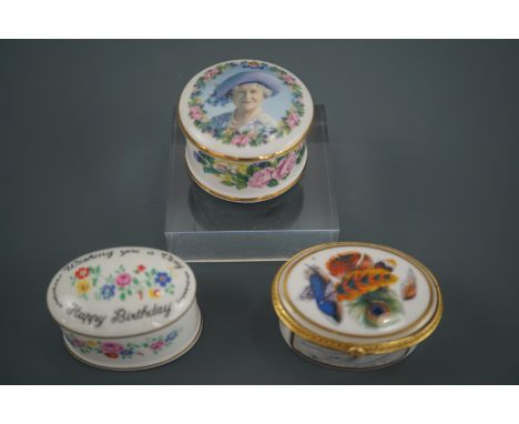 A Royal Worcester, David Bradbury and Crown Staffordshire lidded boxes