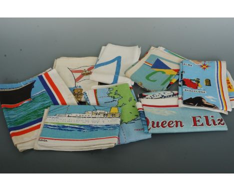 [ Ocean Liner ] A collection of mid 20th Century vintage nautical themed tea towels including Royal Mail Lines and P&amp;O