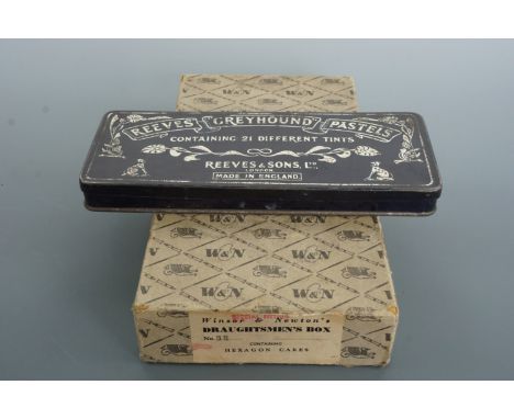 A vintage Windsor &amp; Newton artist's set in Japanned tin box and original cardboard carton, together with a Reeves' "Greyh