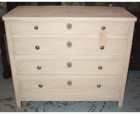 COMMODE, 19th century Italian grey painted with four long drawers and silvered handles, 50cm x 109cm x 91cm H.