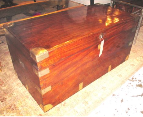 TRUNK, 19th century camphorwood and brass bound with rising lid, candle box and carrying handles, 107cm x 54cm x 50cm H.