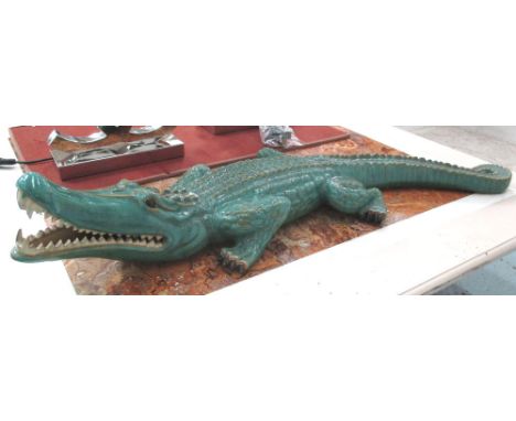 CERAMIC CROCODILE, green glazed 104cm L. (minor fault)