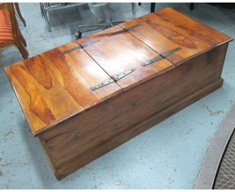 TRUNK, in fruitwood with lid each end, 123cm x 60cm x 40cm H. 